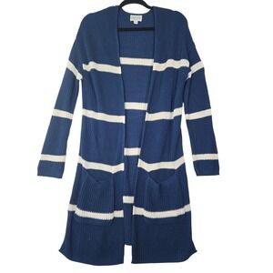 Jun & Ivy Women's Blue Striped Open Front Knit Cardigan‎ Sweater Medium